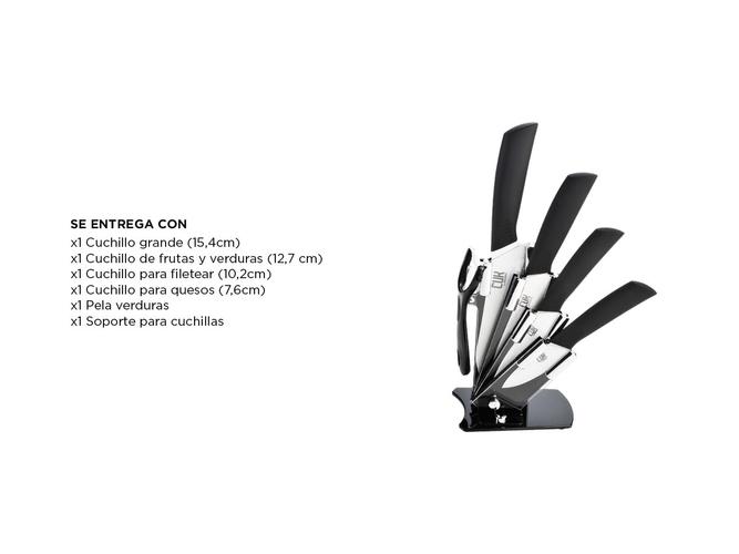 Set x5 Cuchillos Ceramica Mango Silicona Gadnic Mango Negro - 5