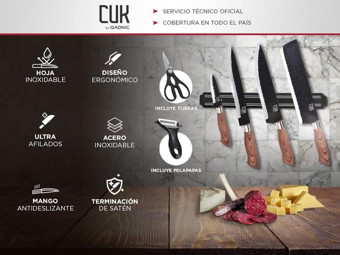 Set Gadnic x4 Cuchillos de Cocina Con Mango Antideslizante + Pelador +Tijera  - 1