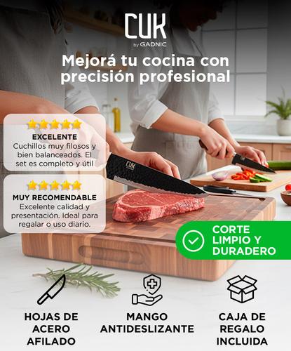 Set Gadnic x4 Cuchillos de Cocina Con Mango Antideslizante + Pelador +Tijera  - 1