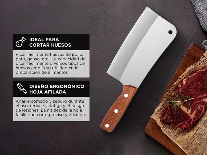 Cuchillo Hacha Gadnic Acero Inoxidable Con Mango Madera - 2