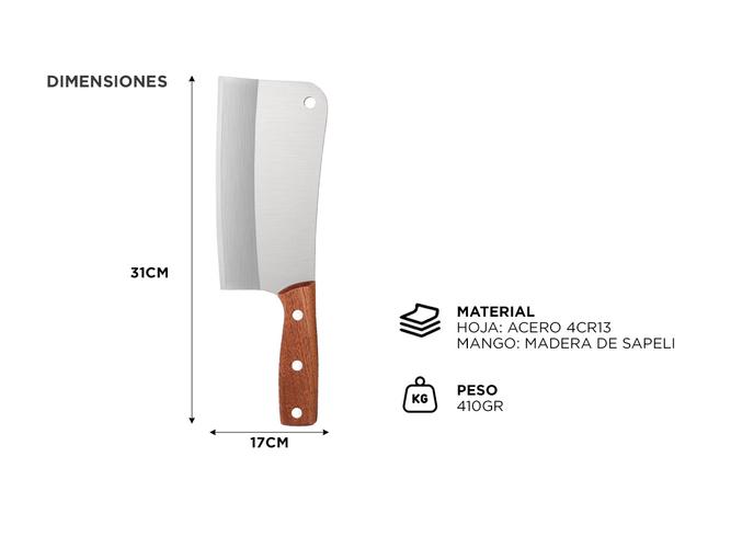 Cuchillo Hacha Gadnic Acero Inoxidable Con Mango Madera - 3
