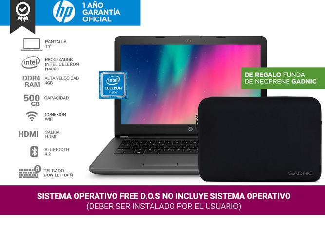 Notebook Hp 240 G6 Intel Dual Core 4Gb 500Gb 14” HD + Funda Neoprene - 1