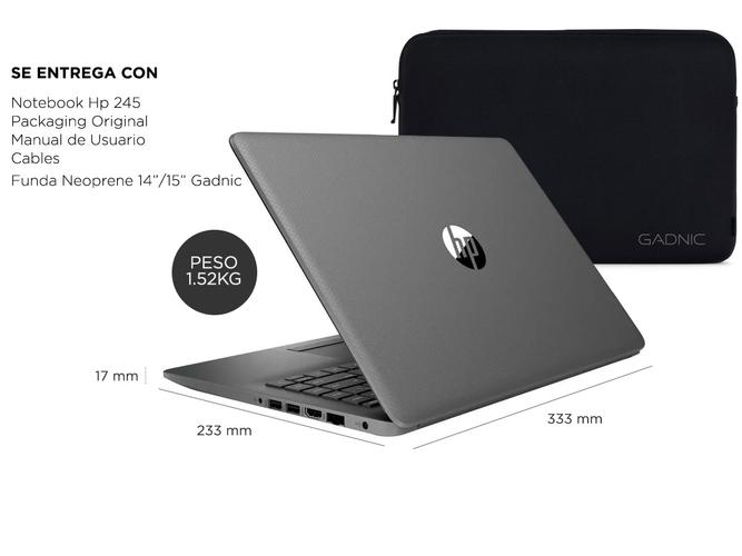 Notebook Hp Ryzen 3 Amd 4gb 1Tb 14 Pulgadas  + Funda Neoprene - 6
