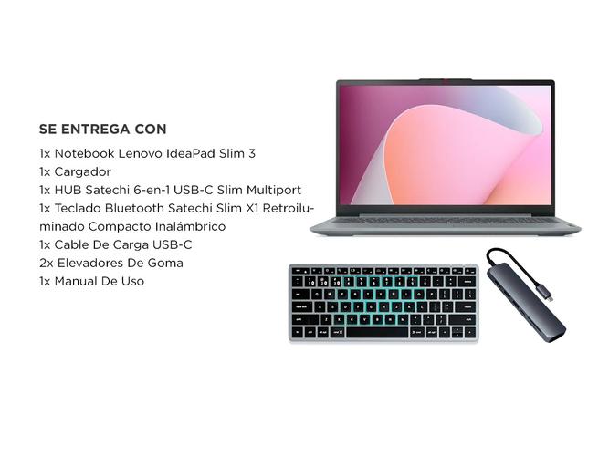 Kit Notebook Lenovo IdeaPad Slim 3 Teclado Bluetooth Satechi Slim X1 Hub Satechi 6-in-1 USB-C Slim - 6