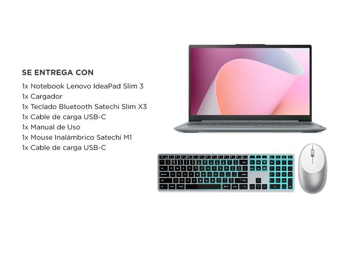 Kit Notebook Lenovo IdeaPad Slim 3 Teclado Bluetooth Satechi Slim X3 Mouse Inalámbrico Satechi M1 - 6