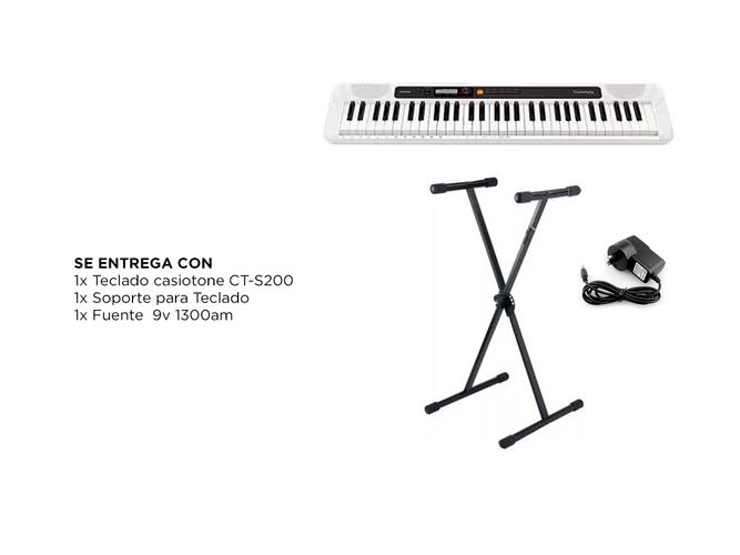 Teclado Musical Casio Casiotone CT-S200 61 Teclas Blanco  Soporte Tipo Tijera Carlsbro  Fuente Alimentacion - 6