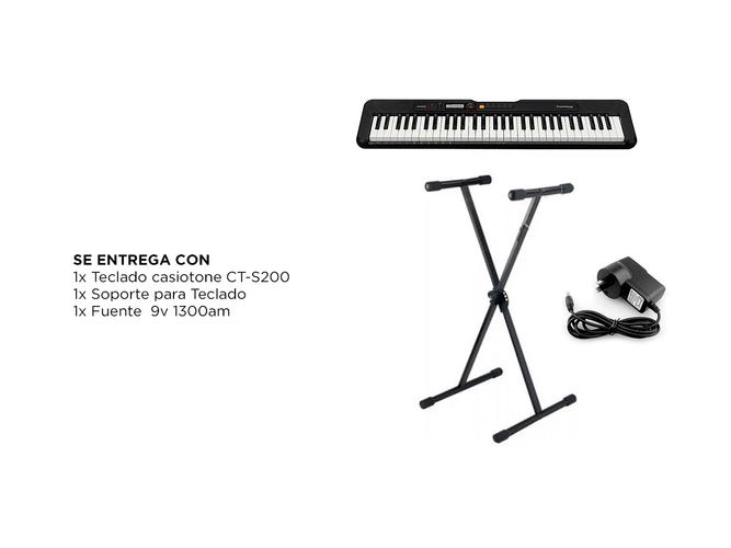 Teclado Musical Casio Casiotone CT-S200 61 Teclas Negro Soporte Tipo Tijera Carlsbro  Fuente Alimentacion - 6