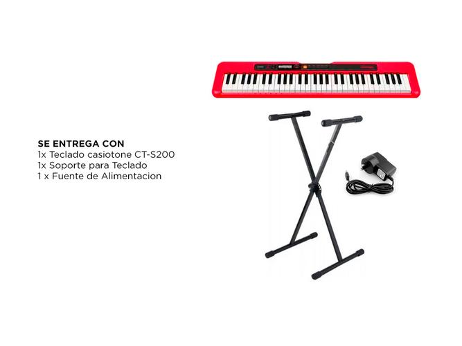 Teclado Musical Casio Casiotone CT-S200 61 Teclas Rojo  Soporte Tipo Tijera Carlsbro  Fuente Alimentacion - 6