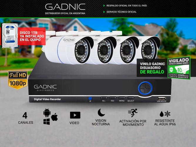 Cámaras de Seguridad x4 + DVR Gadnic SX15 Interior / Exterior Visión Nocturna 1tb - 1
