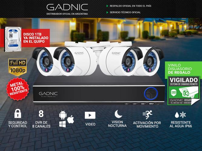 Kit de Seguridad 4 Cámaras P2P + DVR 8CH + Disco 1TB + Vinilo Disuasorio - 1