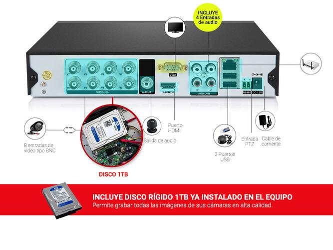 Cámaras de Seguridad x8 + DVR Gadnic SX39 Interior / Exterior IP CCTV Visión Nocturna 1Tb - 4