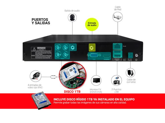 Cámaras de Seguridad x4 + DVR Gadnic SX29 Interior / Exterior Visión Nocturna 1tb - 4