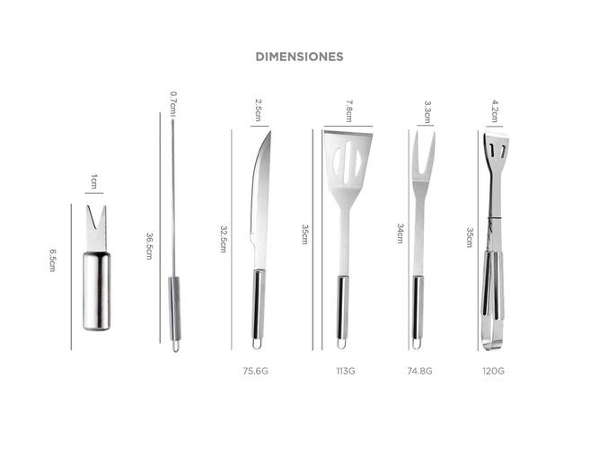 Kit Para Parrilla 12 Piezas Acero inoxidable  - 5
