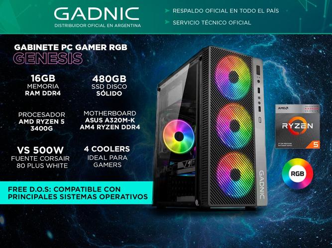 Pc Armada Ryzen 3400g Gabinete Rgb 16gb Ssd 480 500w 80 plus Vega Mouse y Teclado - 1