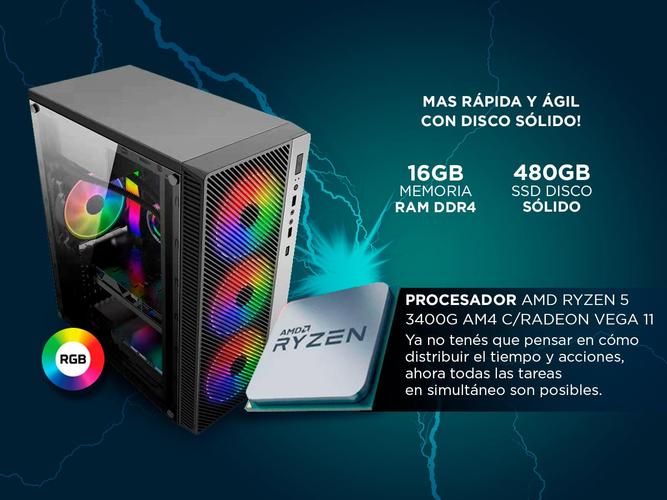 Pc Armada Ryzen 3400g Gabinete Rgb 16gb Ssd 480 500w 80 plus Vega Mouse y Teclado - 2