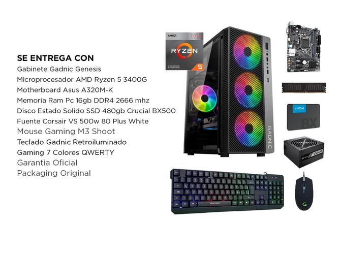 Pc Armada Ryzen 3400g Gabinete Rgb 16gb Ssd 480 500w 80 plus Vega Mouse y Teclado - 6