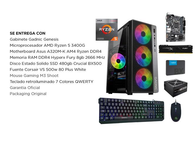 Pc Armada Ryzen 3400g Gabinete Rgb 8gb Ssd 240 500w 80 plus Vega 11 Juegos Diseño  - 6