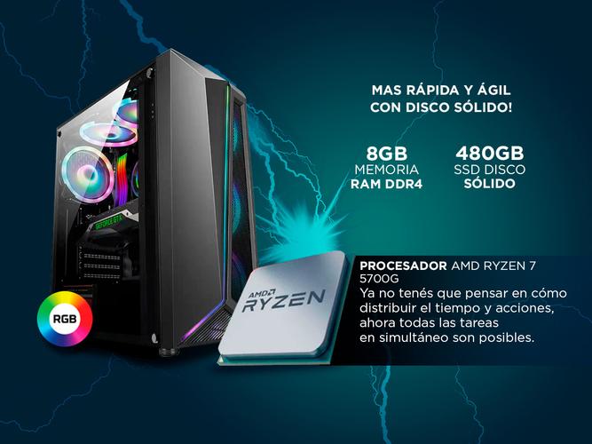 Cpu Armada Gamer AMD 5700G 8gb Ssd 480gb Ideal Juegos Diseño Grafico Audio y Video - 2