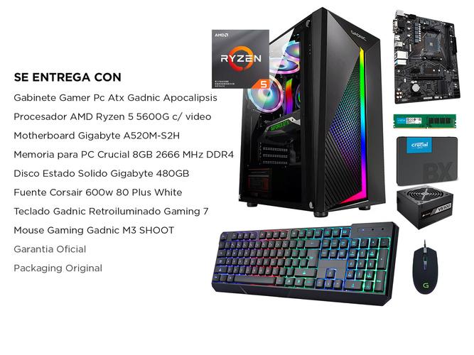 Pc Armada Gamer AMD 5600G + 8GB + SSD 480GB Combo RGB - 6