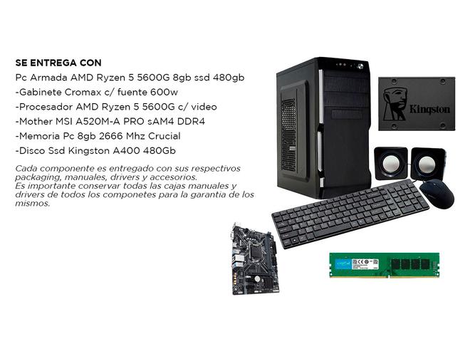 Pc Armada AMD Ryzen 5 5600G + 8GB + SSD 480GB Juegos Diseño Grafico Web  - 6