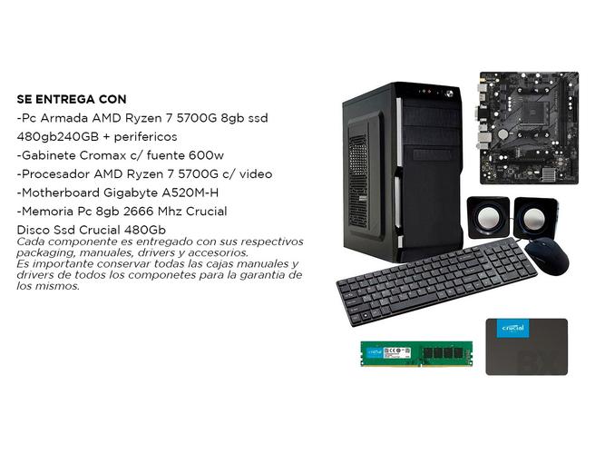 Pc Armada AMD Ryzen 7 5700G + 8GB + SSD 480GB Juegos Diseño Grafico Web  - 6