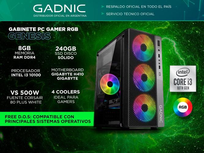 Pc Armada i3 10100 Gabinete Rgb 8gb Ssd 240 500w 80 plus Gamer Diseño Web - 1