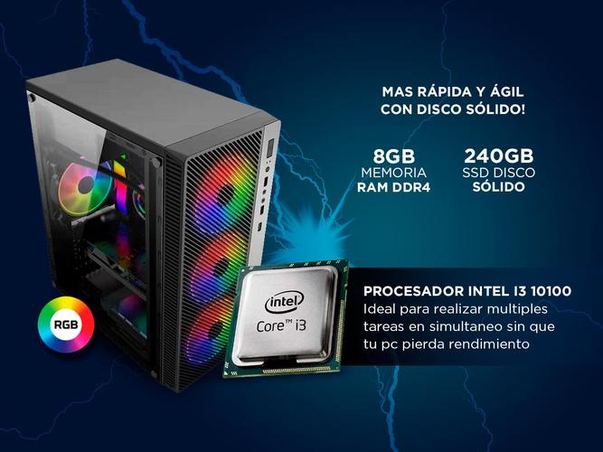 Pc Armada i3 10100 Gabinete Rgb 8gb Ssd 240 500w 80 plus Gamer Diseño Web - 2