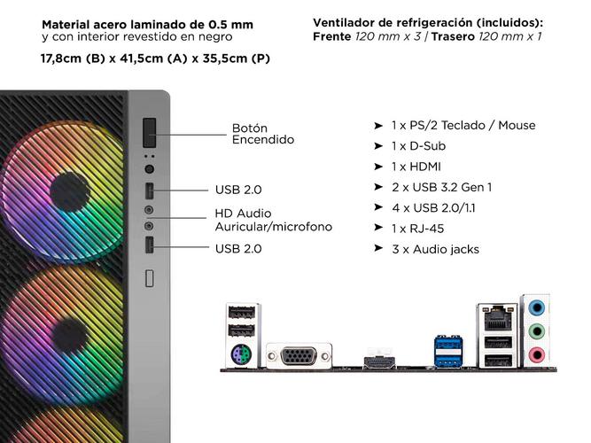 Pc Armada i3 10100 Gabinete Rgb 8gb Ssd 240 500w 80 plus Gamer Diseño Web - 5