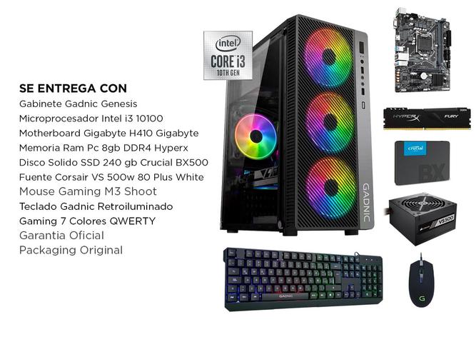 Pc Armada i3 10100 Gabinete Rgb 8gb Ssd 240 500w 80 plus Gamer Diseño Web - 6