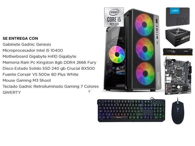 Pc Armada i5 10400 Gabinete Rgb 8gb Ssd 240 500w 80 plus Gamer Diseño Web - 5