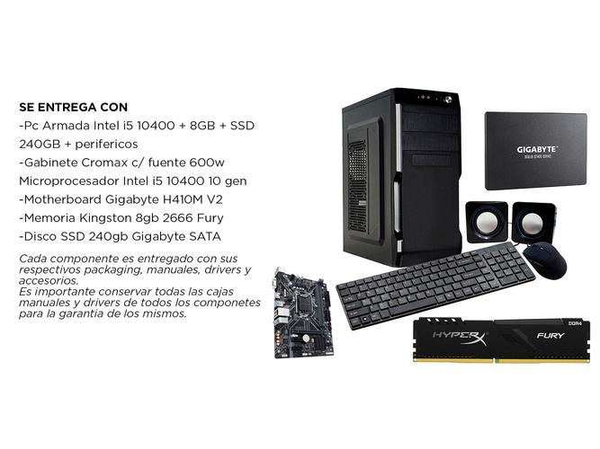 Pc Armada Intel i5 10400 + 8GB + SSD 240GB + perifericos Gamer Diseño Web - 6