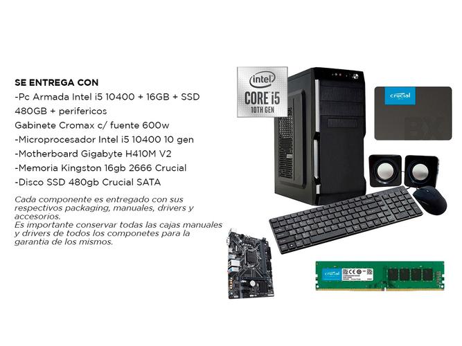 Pc Armada Intel i5 10400 + 16GB + SSD 480GB + perifericos Gamer Diseño Juegos - 6