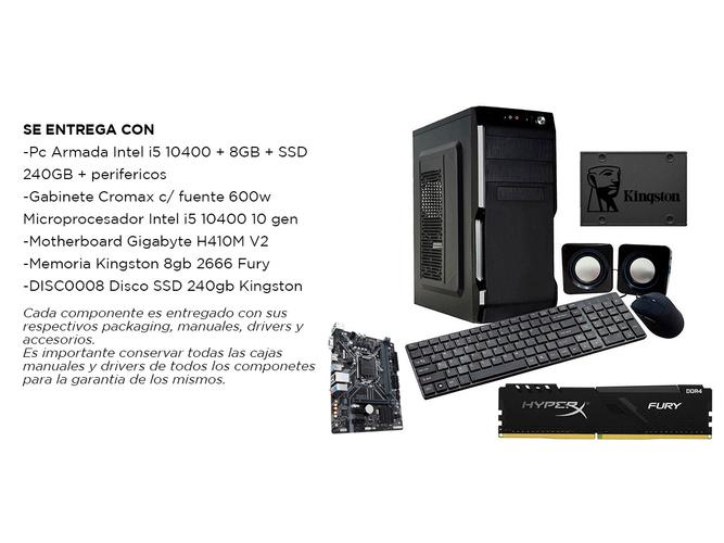 Pc Armada Intel i5 10400 + 8GB + SSD 240GB + perifericos Gamer Diseño Juegos - 6
