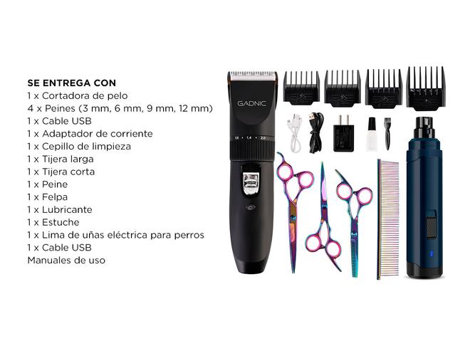 Kit de peluqueria para mascotas gadnic Cortadora de pelos + Tijeras + Lima De Uñas - 6