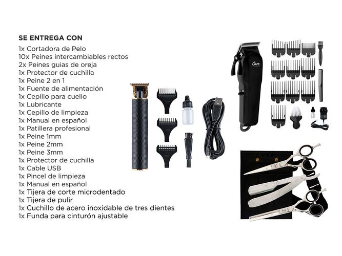 Set 3 en 1 Tijera Pulir Navaja + Cortadora de Pelo Recargable CARE + Cortadora de Pelo Patillera Gadnic - 6