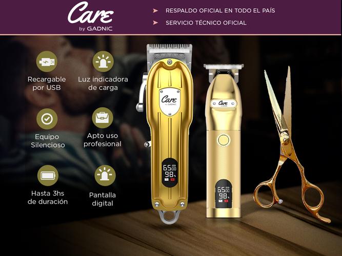 Maquina Cortadora de Pelo + Patillera electrica + Tijera Gadnic Gold Professional - 1