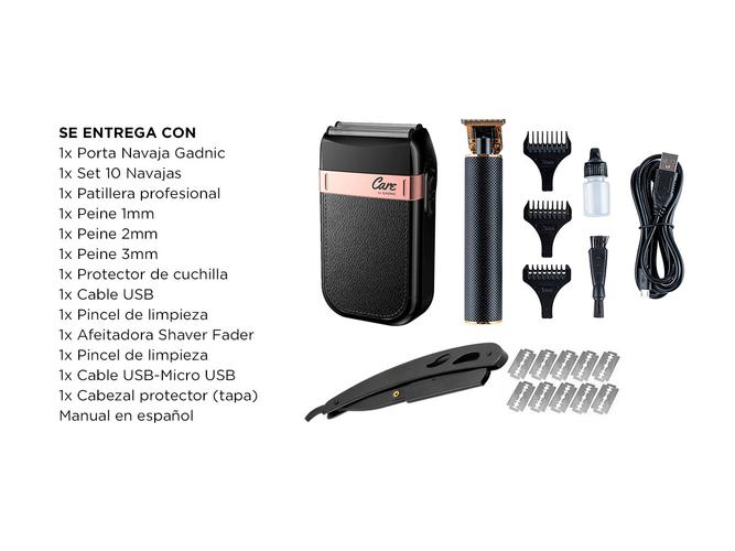 Kit Barbero Profesional Gadnic Cortadora de Pelo Gadnic T900 + Porta Navaja con Navajas + Afeitadora Eléctrica - 6