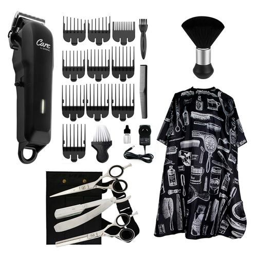 Set Peluquería Tijera de Pulir Navaja + Capa de peluquería + Brocha + Cortadora de Pelo Recargable - 0