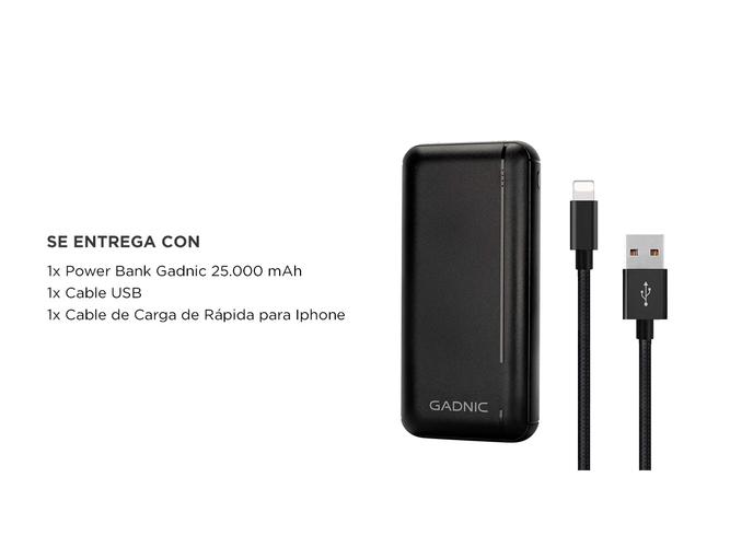Kit Cargador Portátil Gadnic 25000 mAh Carga Rápida  Cable Cargador Iphone - 6