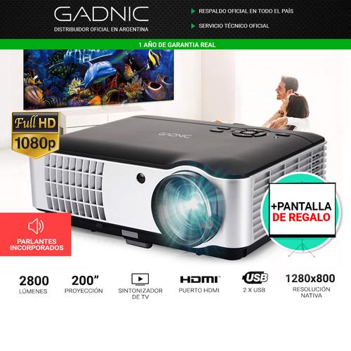 Proyector Gadnic Panoramic 2800 Lúmenes + Pantalla 100