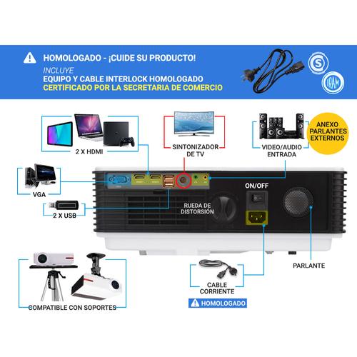 Proyector Gadnic Iron Style 5500 Lúmenes + Pantalla 100