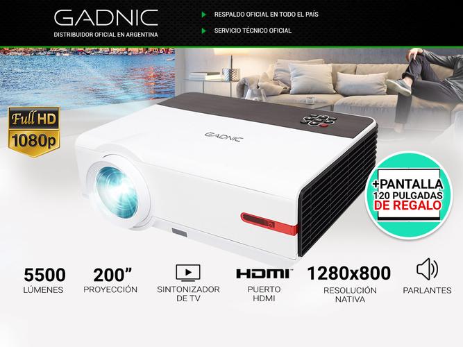 Proyector Gadnic Iron Style 5500 Lúmenes + Pantalla 120