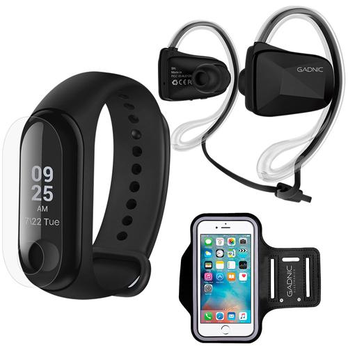 Smartband Xiaomi Mi Band 3 +Auriculares Bluetooth Gadnic BT6 + Brazalete Deportivo - 0