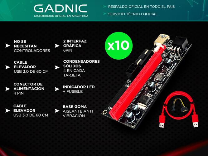Kit x 10 Riser Ver 009s Pcie 6pin 16x Mineria Express Usb Eth Btc - 1