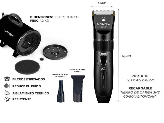 Secador De Pelo Para Perros PD2000 + Maquina De Cortar Pelo Canina S300 Profesional Gadnic - 5