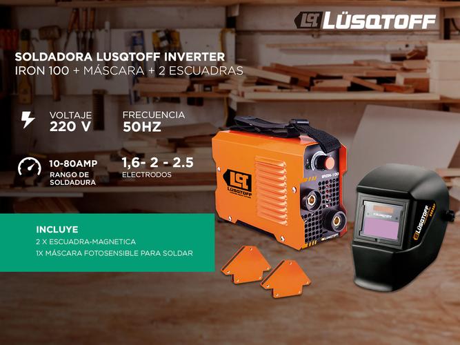 Soldadora Lusqtoff Inverter Iron 100 + Máscara + 2 escuadras - 1