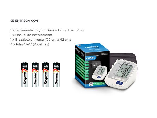 Tensiometro Omron Hem-7130 de Brazo monitor de presion arterial + 4 Pilas AA - 4