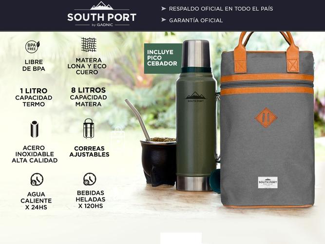 Kit Mochila De Cuero + Termo South Port  - 1