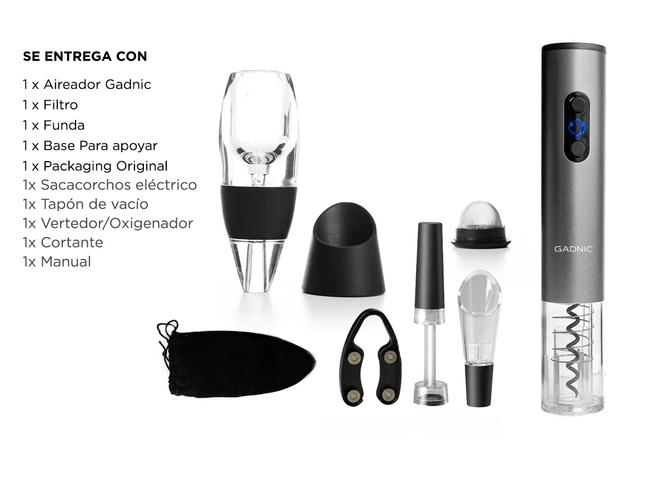 Kit Sacacorcho Electrico Gadnic + Aireador De Vinos - 6