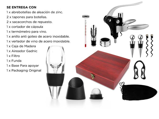 Kit Regalo Sacacorcho + Accesorios  + Aireador Vino - 6